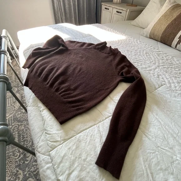 Everlane 100% Cashmere Raglan Mock Neck Sweater - Heather Brown - XS - Picture 10 of 13